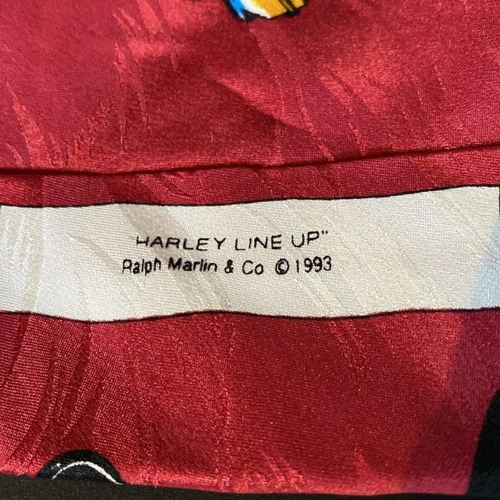 Harley Davidson Ralph Marlin Neon Tanks 1993 Line Up Silk Tie Biker Red Blue